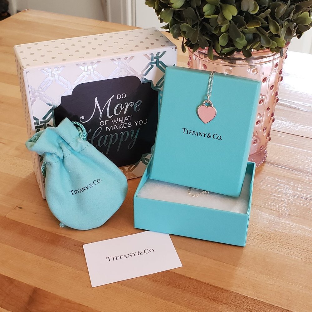 Return to Tiffany Pink Enamel Heart Tag Ne…